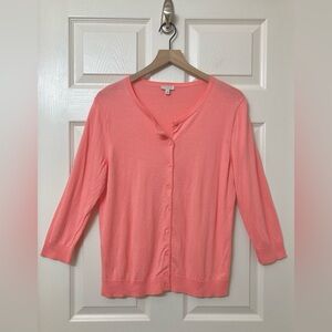 Talbots Women’s Pink Crew Neck Cardigan Sweater Size Medium Cotton 3/4 Sleeve